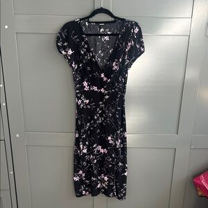 Express Black and Purplish-Pink Floral Midi Dress
